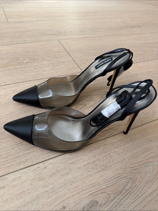 Nine West Shoes - Nine West Black Pointed-Toe Clear Slingback Stilettos